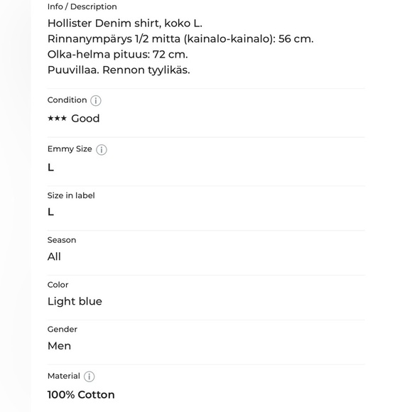 !SOLD! HOLLISTER Men’s Shirt Long Sleeves Button Up size Large Denim Wash Cotton - Picture 8 of 9